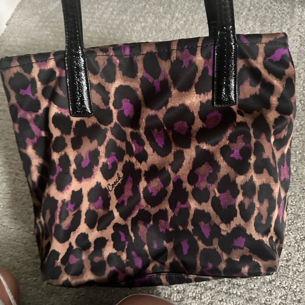 Coach Leopard Print Tote Bag - Purple and Brown